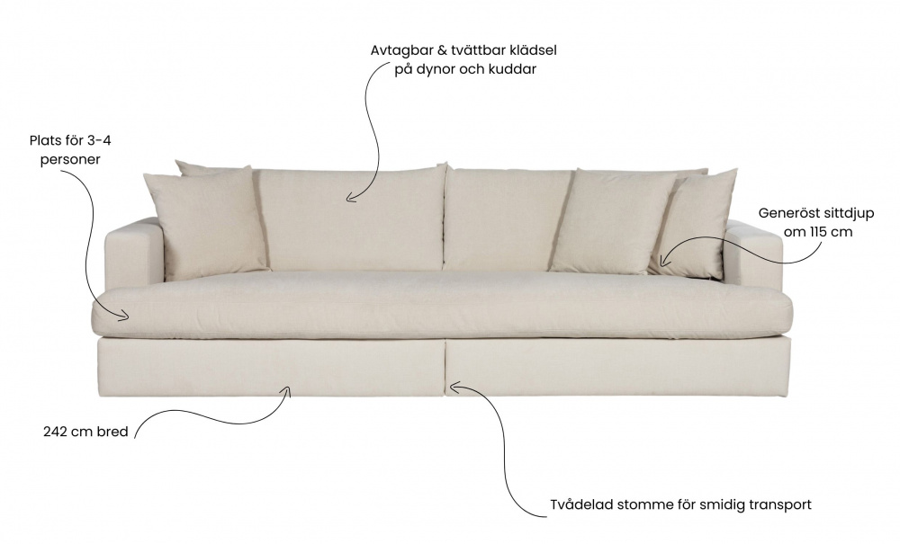 BOLNUEVO 3-sitssoffa Hel Dyna Beige i gruppen Vardagsrum / Soffor / 3-sits soffor hos SoffaDirekt.se (BOL-3S-1SCU-CON2)