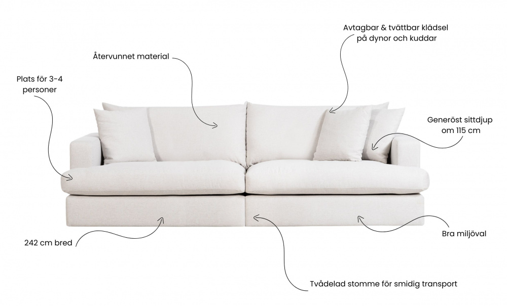 BOLNUEVO 3-sitssoffa Greige i gruppen Vardagsrum / Soffor / 3-sits soffor hos SoffaDirekt.se (BOL-3S-NAPE)